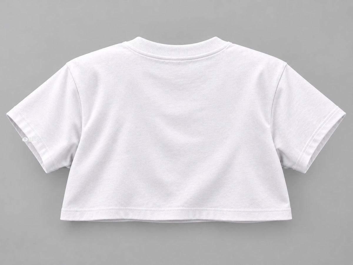 ONE Boxy Crop White – back, horizontal logo at bottom of sleeve