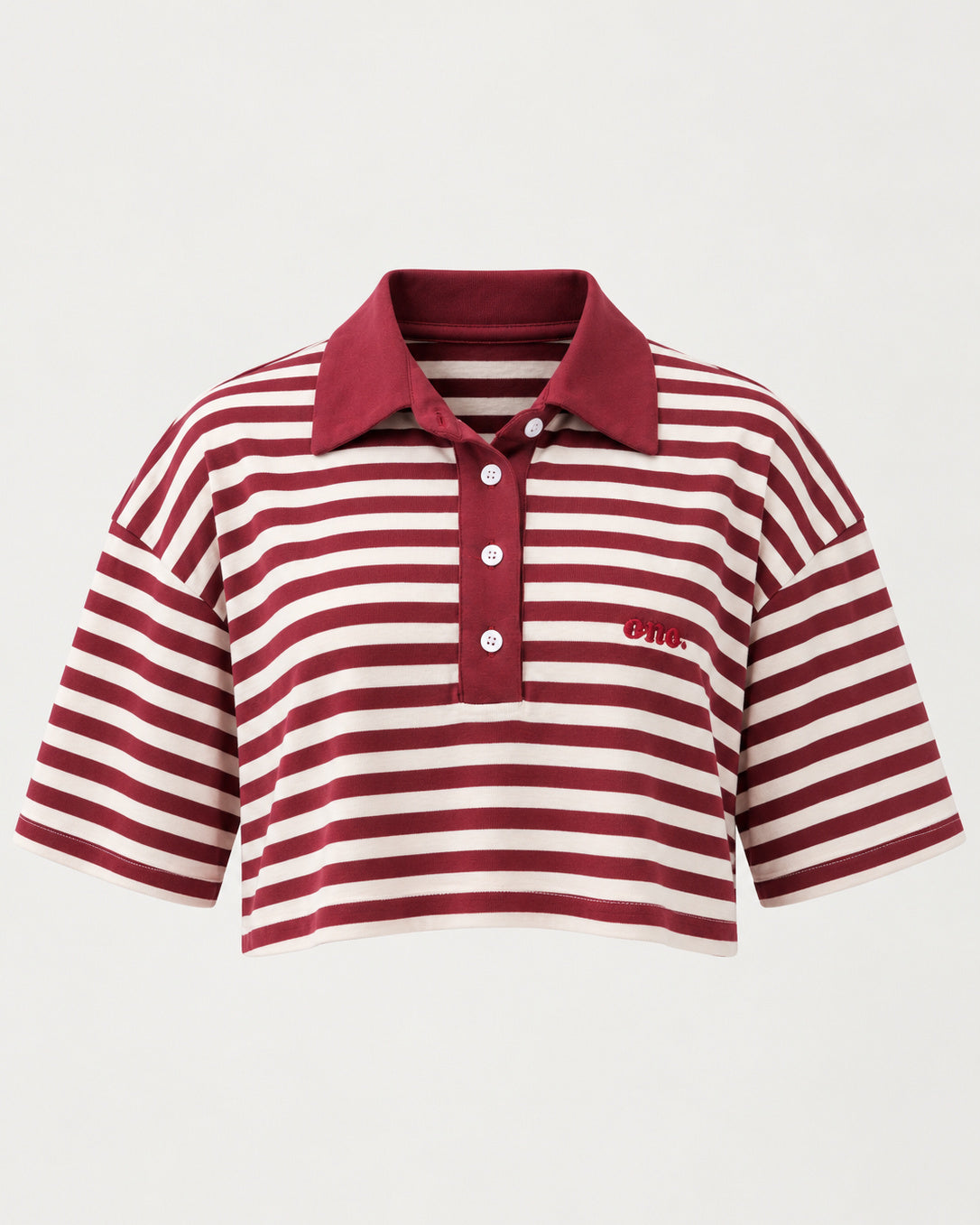 Studio Stripe Ruby Crop Polo Tee — front view