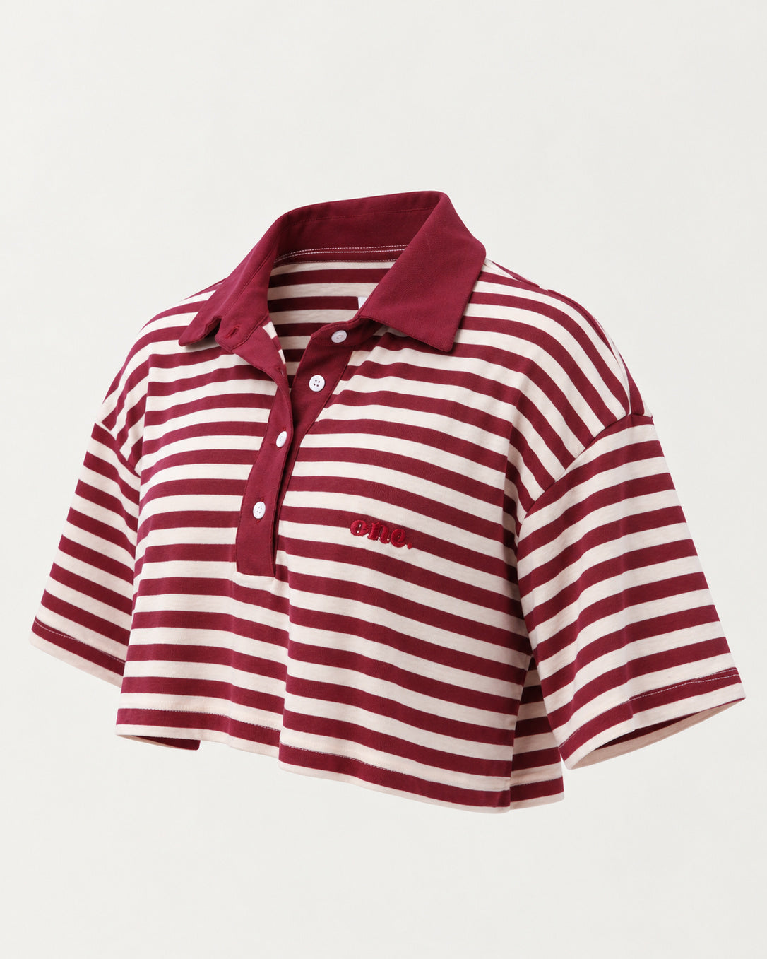 Studio Stripe Ruby Crop Polo Tee — side view