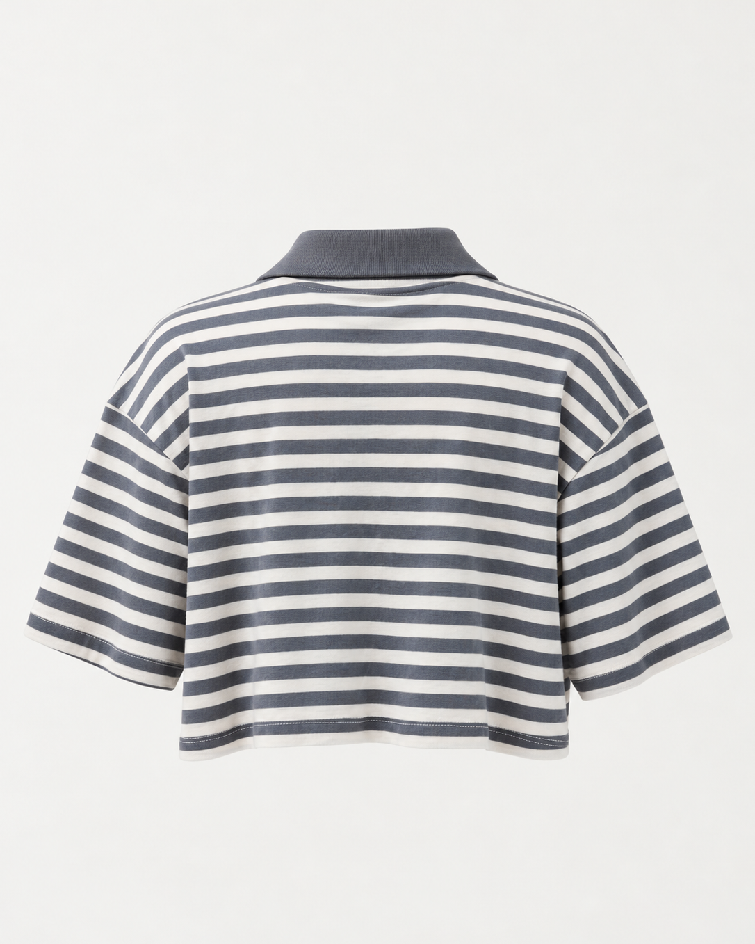 Studio Stripe Gray Crop Polo Tee — back view