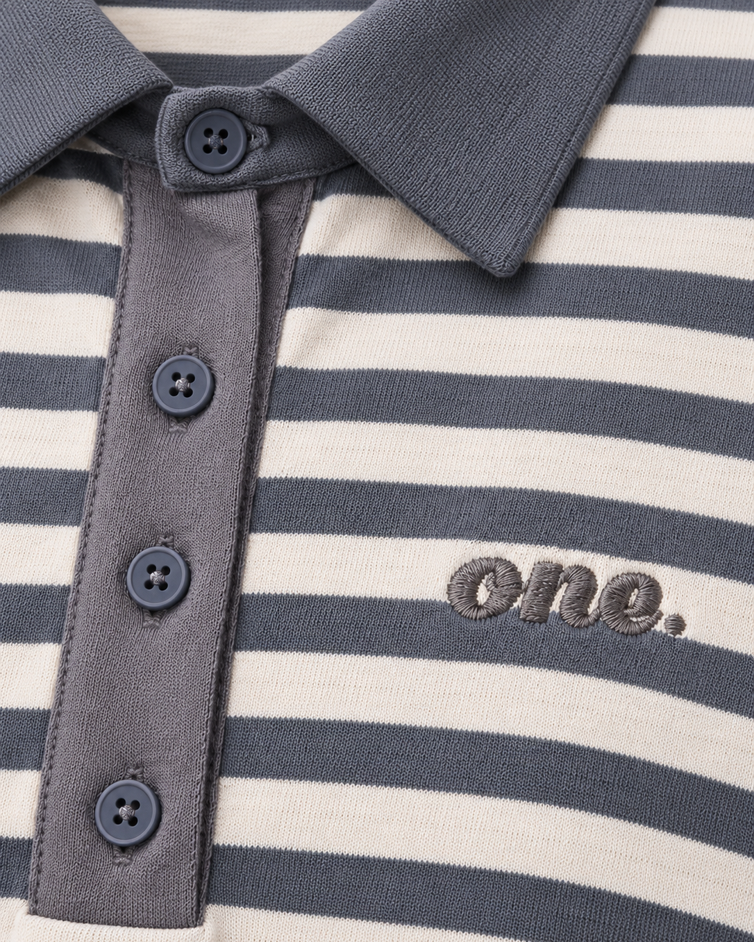 Studio Stripe Gray Crop Polo Tee — detail view