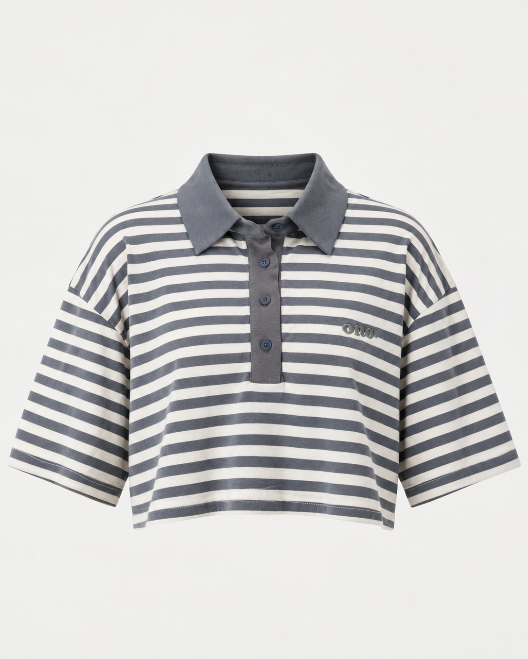 Studio Stripe Gray Crop Polo Tee — front view