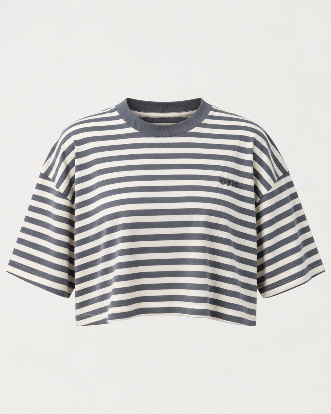Studio Stripe Gray Crop Tee — front view