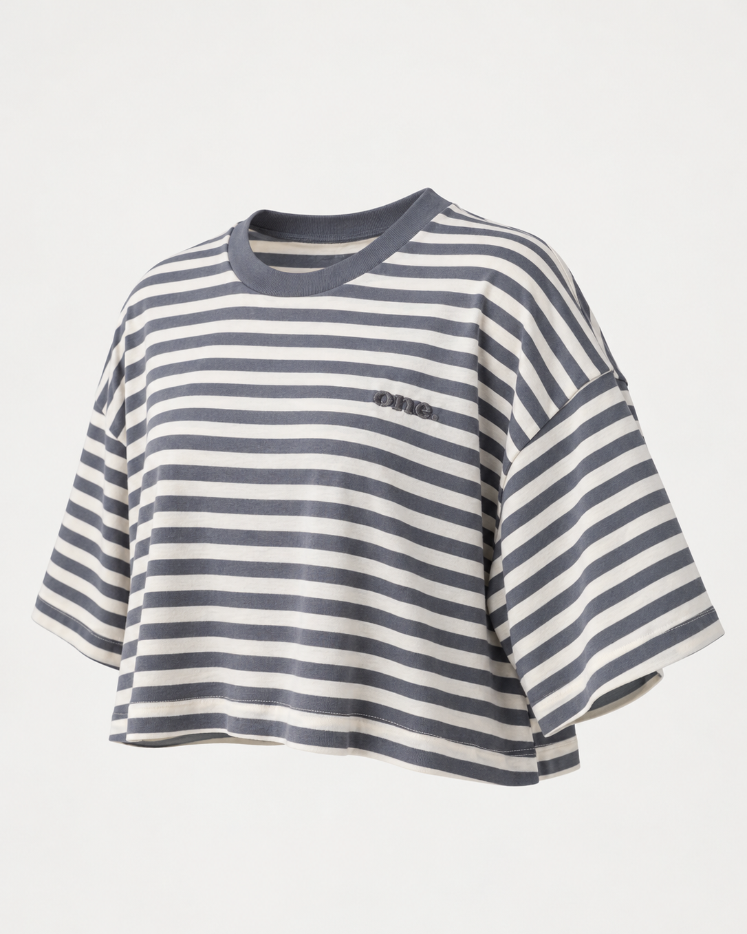 Studio Stripe Gray Crop Tee — side view