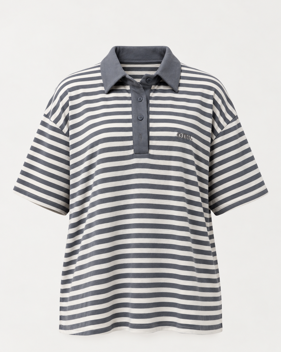 Studio Stripe Gray Polo Tee — front view