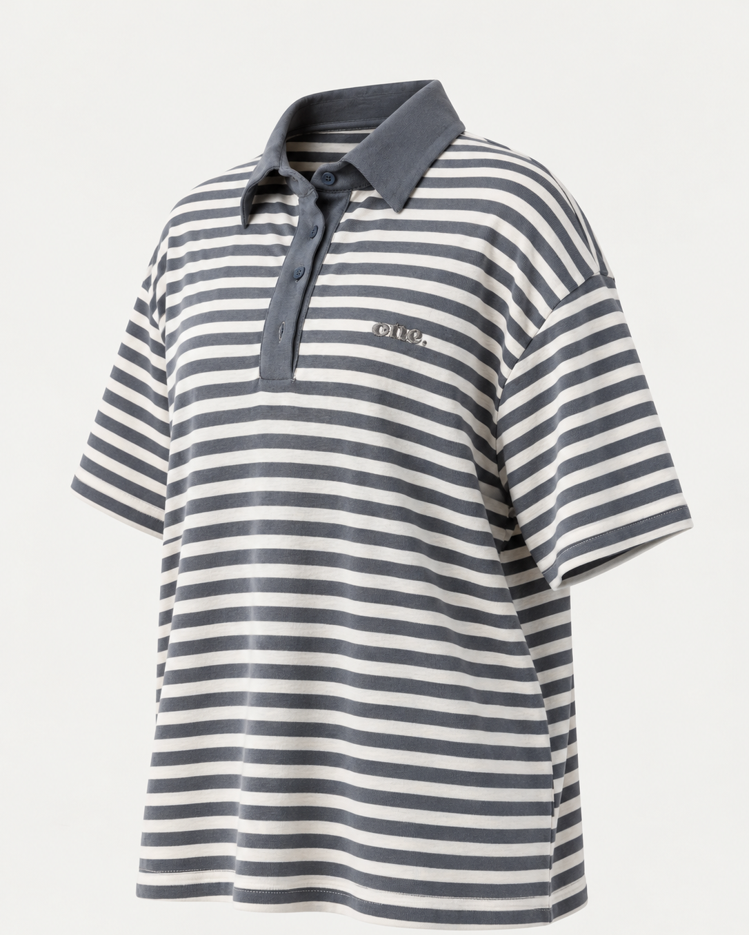 Studio Stripe Gray Polo Tee — side view