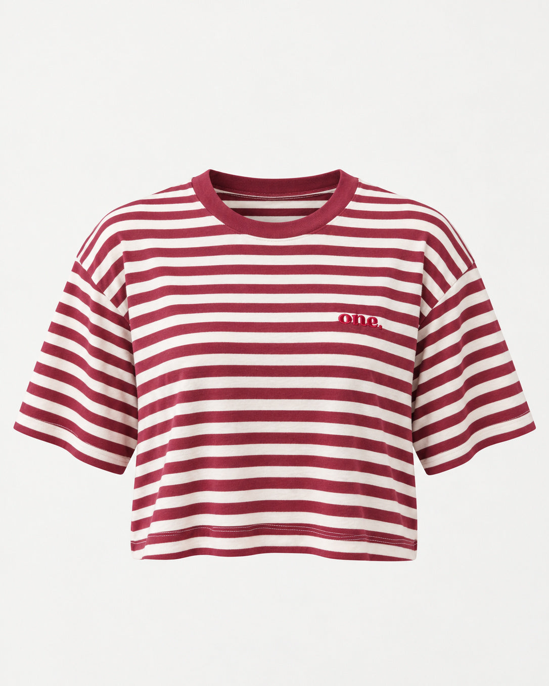 Studio Stripe Ruby Crop Tee — front view
