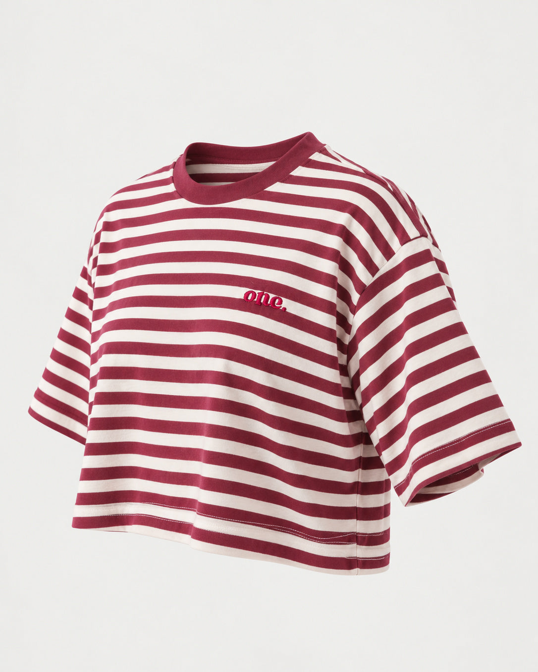Studio Stripe Ruby Crop Tee — side view