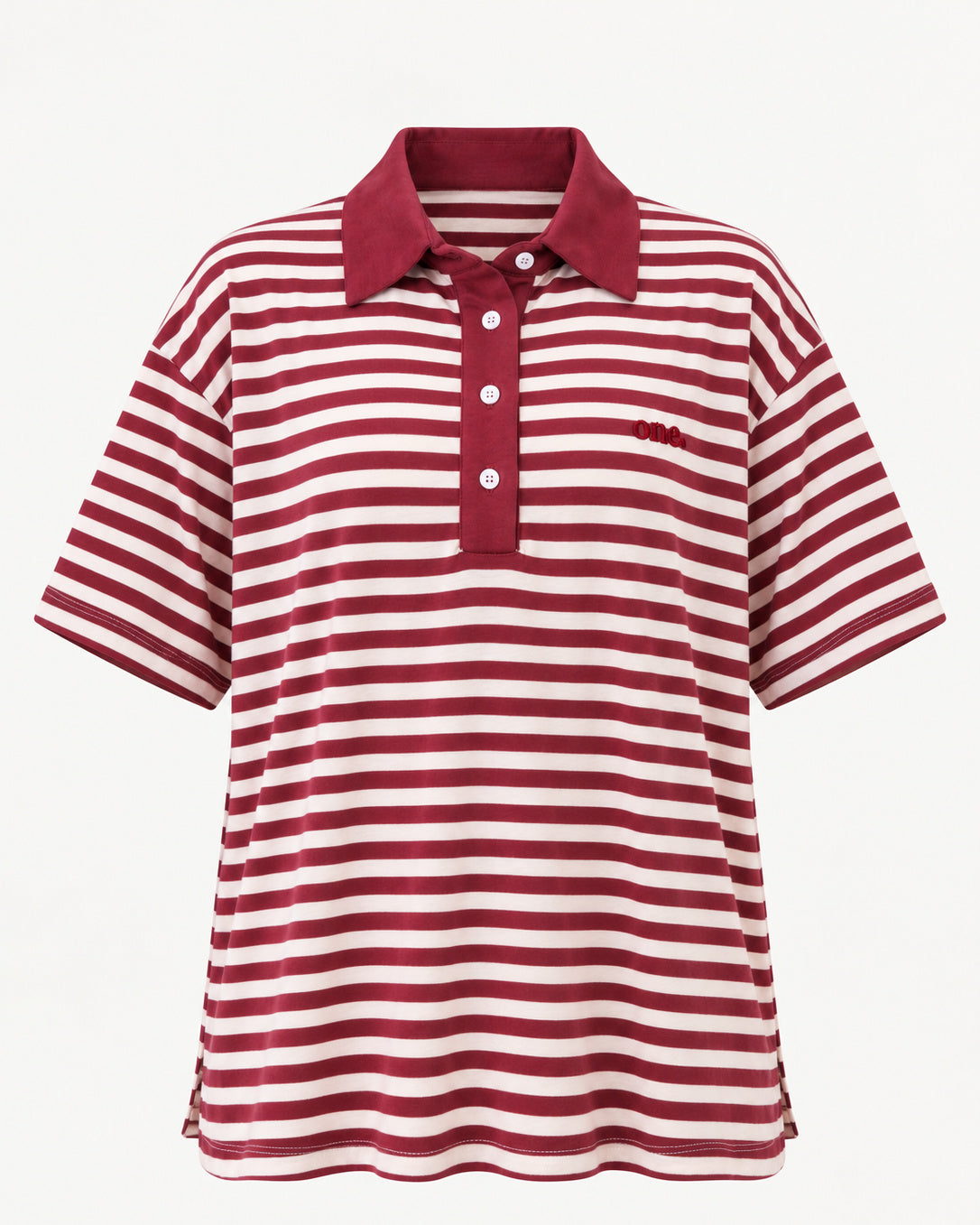 Studio Stripe Ruby Polo Tee — front view