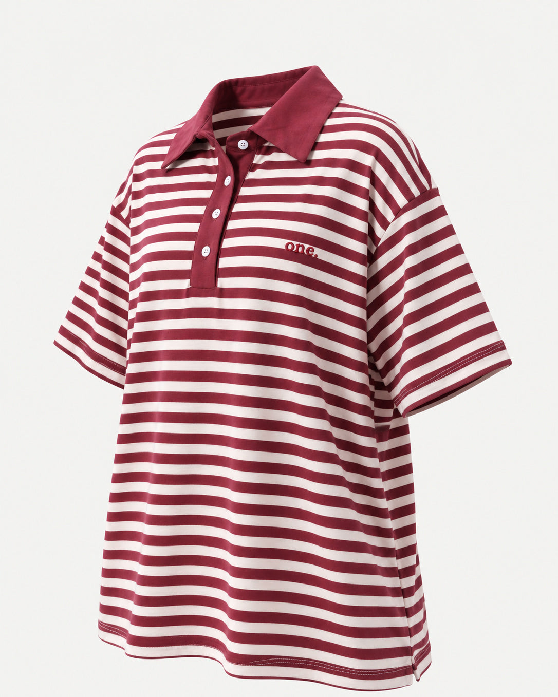 Studio Stripe Ruby Polo Tee — side view