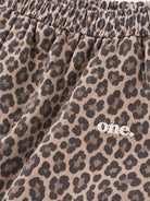 Leopard Jogger — detail, matching oversized cut, waist drawcord hidden