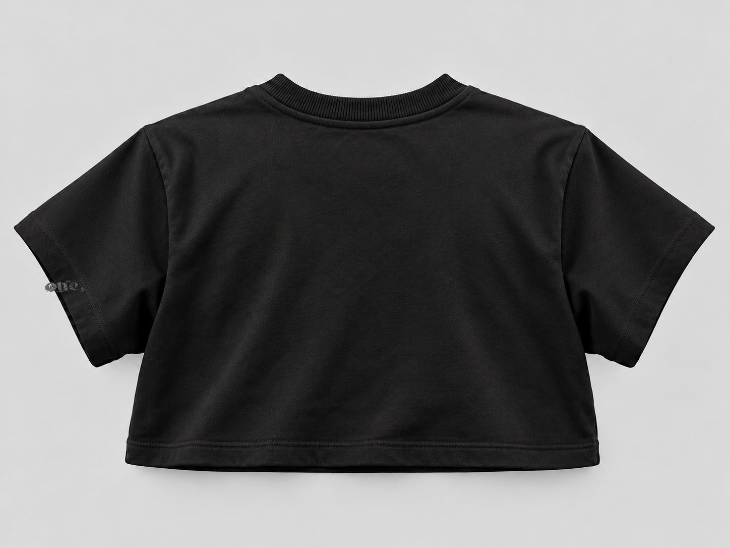 ONE Boxy Crop Black – back, horizontal logo at bottom of sleeve