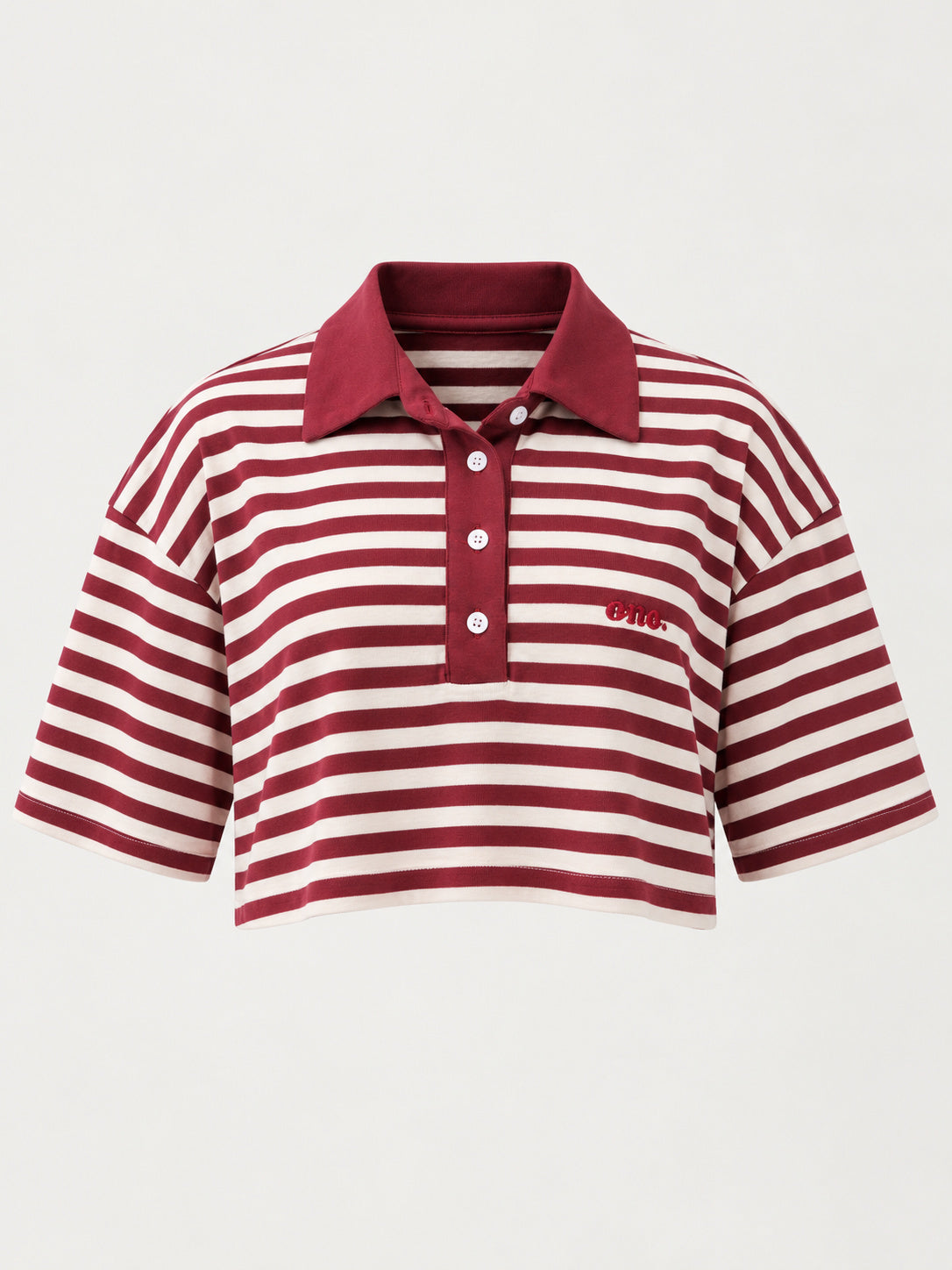 Studio Stripe Ruby Crop Polo Tee — front view
