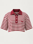 Studio Stripe Ruby Crop Polo Tee — front view