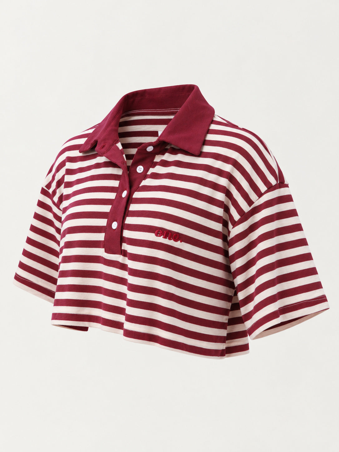 Studio Stripe Ruby Crop Polo Tee — side view