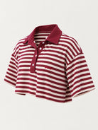 Studio Stripe Ruby Crop Polo Tee — side view