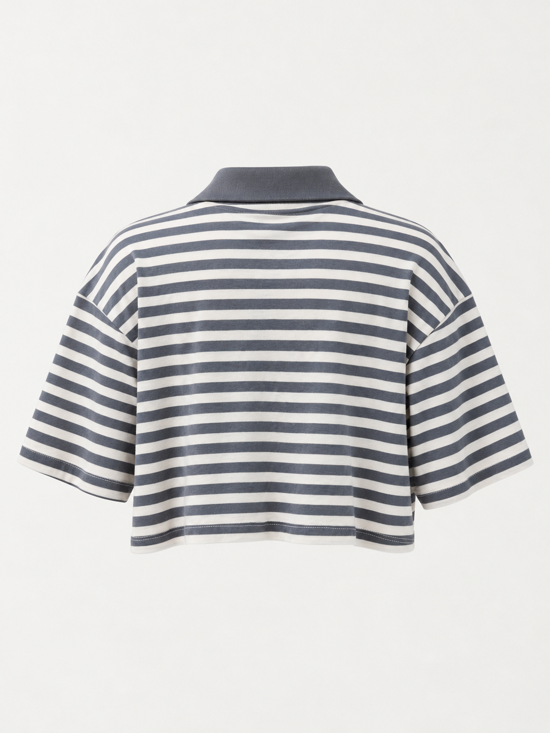 Studio Stripe Gray Crop Polo Tee — back view