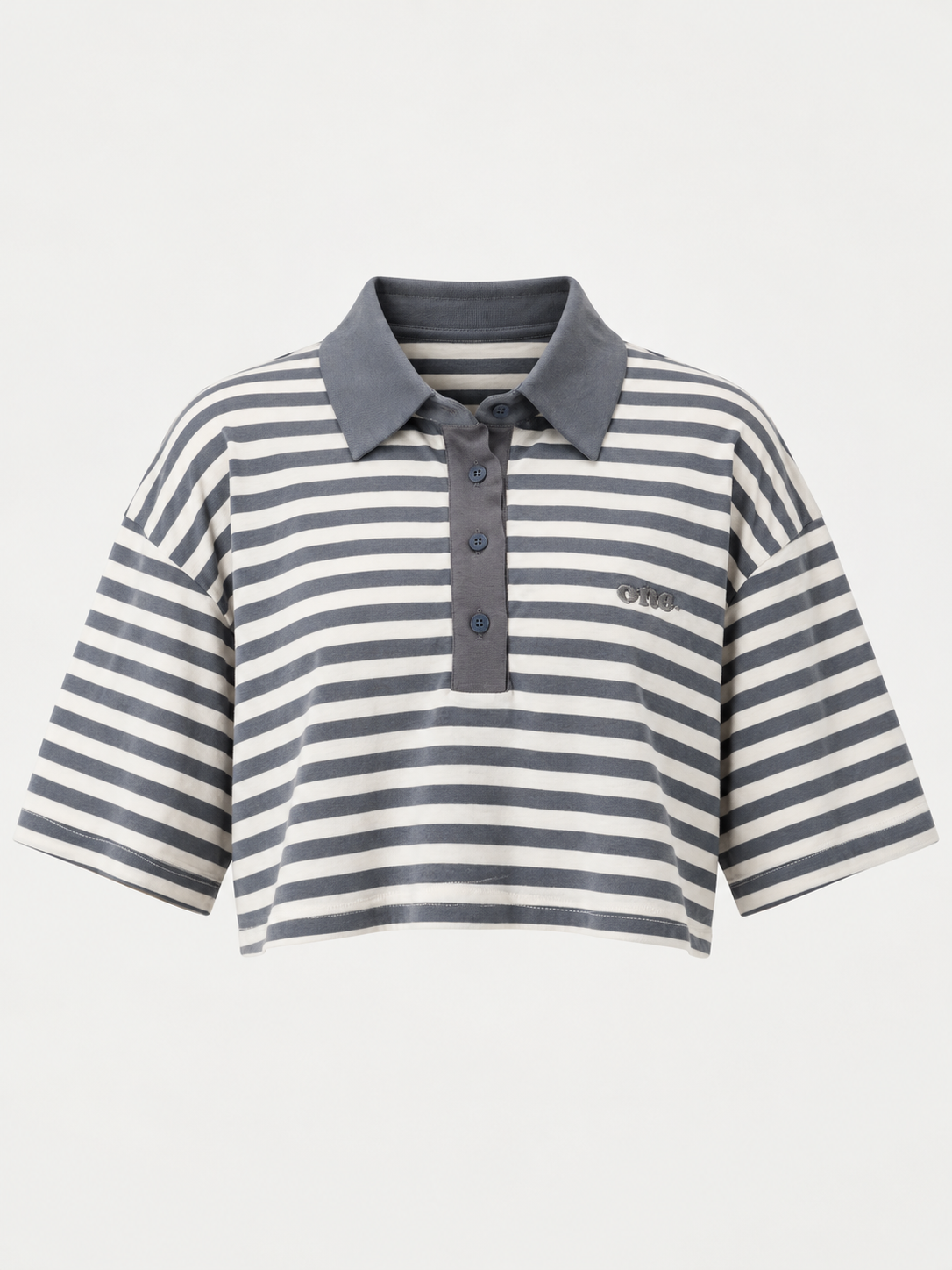 Studio Stripe Gray Crop Polo Tee — front view