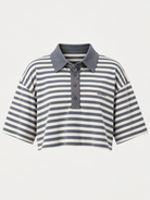 Studio Stripe Gray Crop Polo Tee — front view