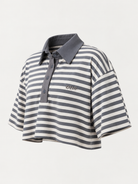 Studio Stripe Gray Crop Polo Tee — side view