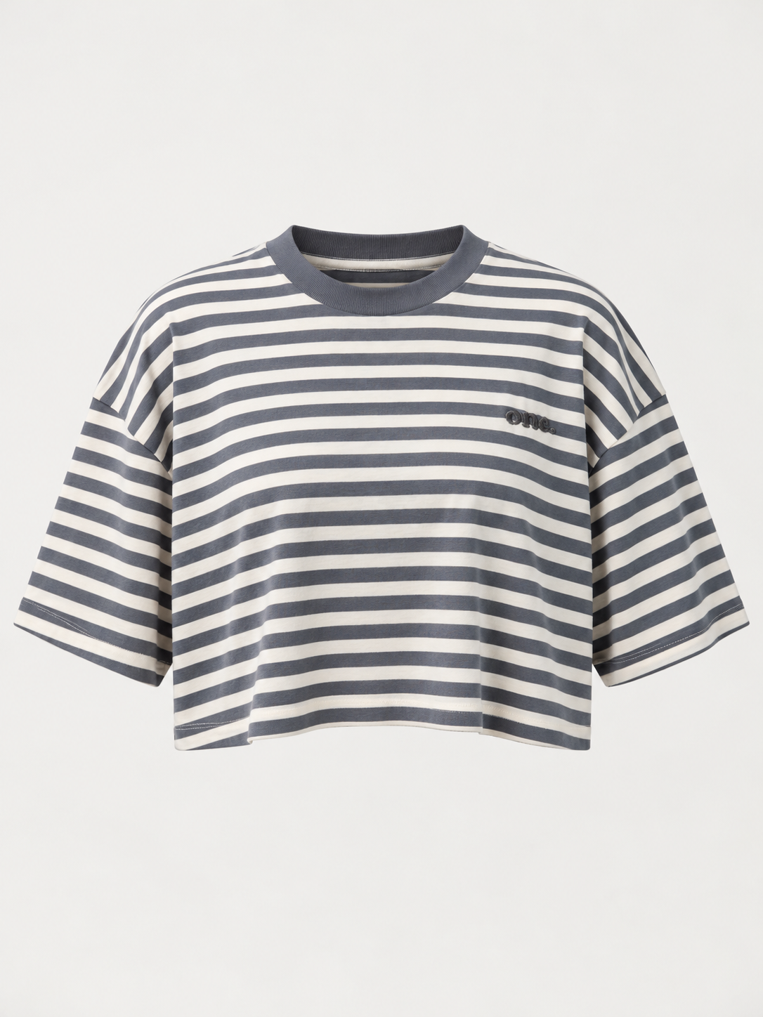 Studio Stripe Gray Crop Tee — front view