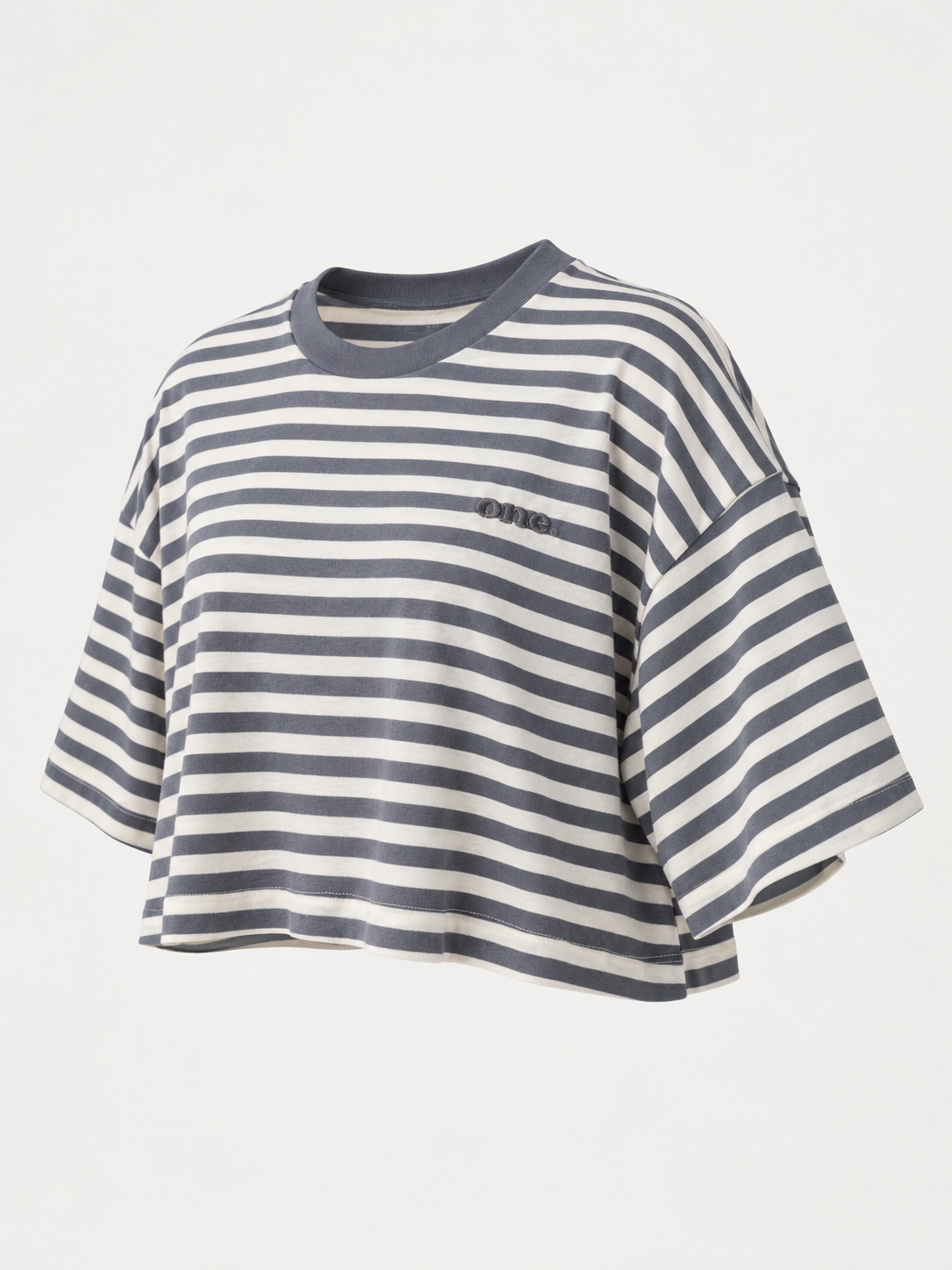 Studio Stripe Gray Crop Tee — side view
