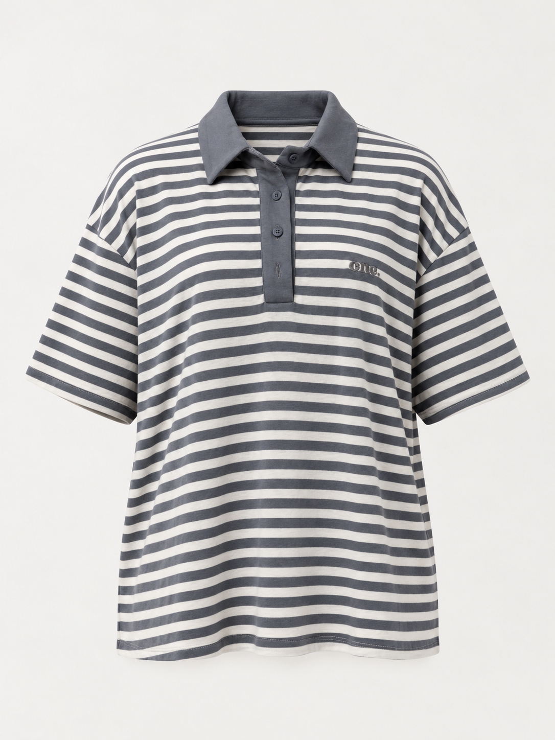 Studio Stripe Gray Polo Tee — front view