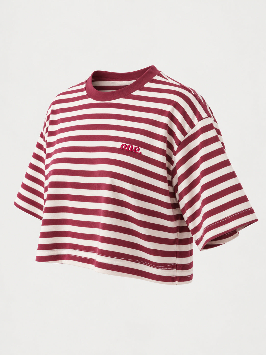 Studio Stripe Ruby Crop Tee — side view