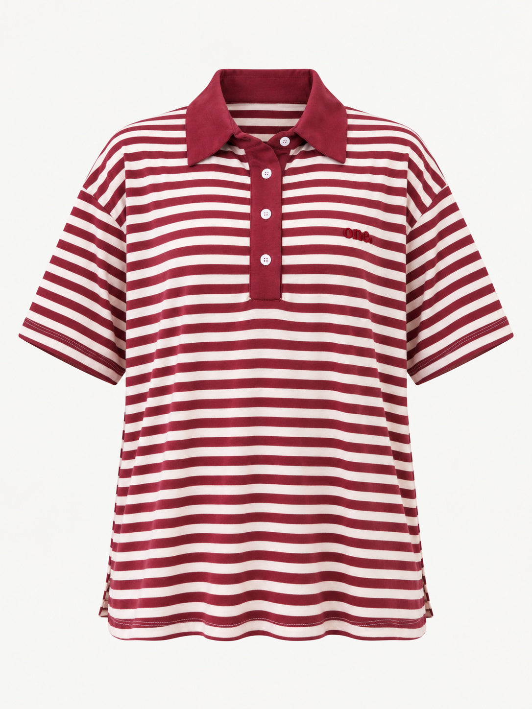 Studio Stripe Ruby Polo Tee — front view