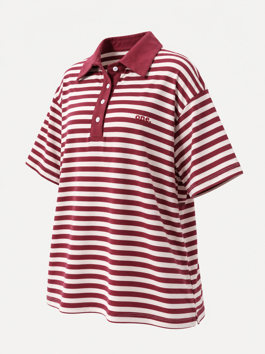 Studio Stripe Ruby Polo Tee — side view
