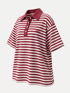 Studio Stripe Ruby Polo Tee — side view